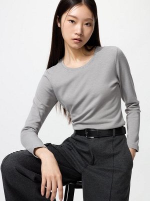 UNIQLO Heattech Ultra Warm - очень теплый термо-лонгслив с круглым вырезом - 04 GRAY