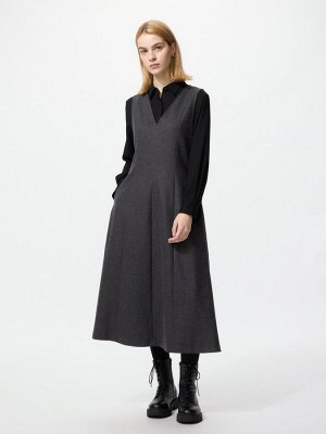 UNIQLO - платье из джерси с V-образным вырезом－08 DARKGRAY