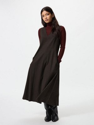 UNIQLO - платье из джерси с V-образным вырезом－38 DARKBROWN