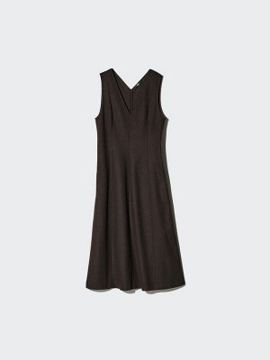 UNIQLO - платье из джерси с V-образным вырезом－38 DARKBROWN