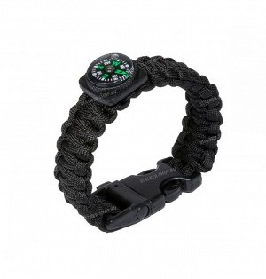 Paracord bracelet with compass,buckle with whistle, black