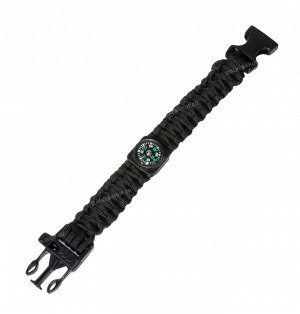 Paracord bracelet with compass,buckle with whistle, black