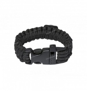 Paracord bracelet with compass,buckle with whistle, black