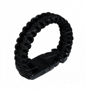 Paracord bracelet ,buckle with whistle and flint, black