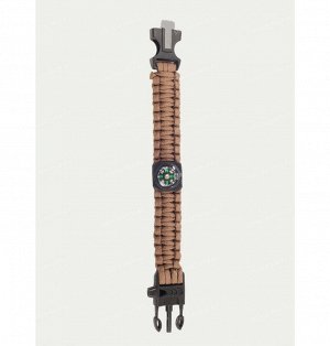 Paracord bracelet with compass,buckle with whistle and flint, coyote