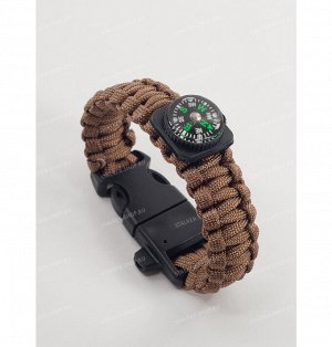 Paracord bracelet with compass,buckle with whistle and flint, coyote