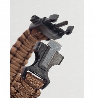 Paracord bracelet with compass,buckle with whistle and flint, coyote