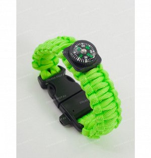 Paracord bracelet with compass,buckle with whistle and flint, lime