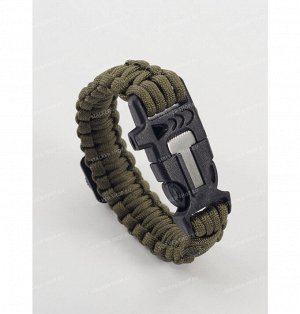 Paracord bracelet with compass,buckle with whistle and flint, olive