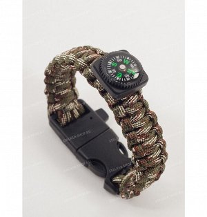 Paracord bracelet with compass,buckle with whistle and flint, woodland