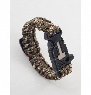 Paracord bracelet with compass,buckle with whistle and flint, woodland