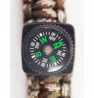 Paracord bracelet with compass,buckle with whistle and flint, woodland