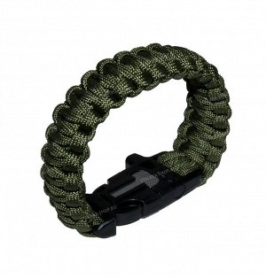 Paracord bracelet ,buckle with whistle and flint, olive