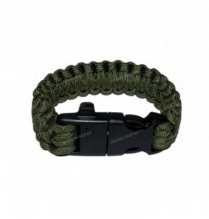 Paracord bracelet ,buckle with whistle and flint, olive