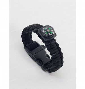 Paracord bracelet with compass,buckle with whistle and flint, black