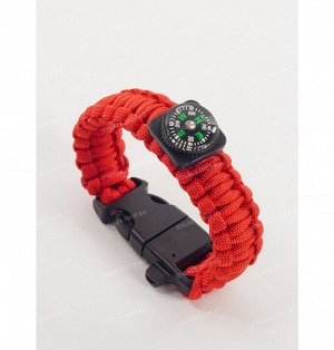 Paracord bracelet with compass,buckle with whistle and flint, red