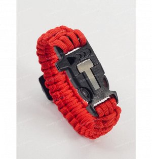 Paracord bracelet with compass,buckle with whistle and flint, red