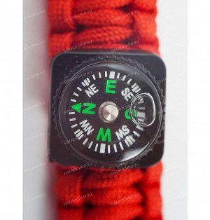 Paracord bracelet with compass,buckle with whistle and flint, red