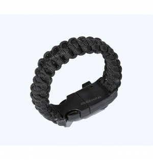 Paracord bracelet,buckle with whistle,compass and flint, black