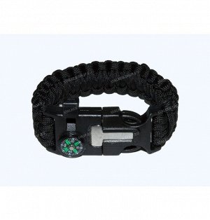 Paracord bracelet,buckle with whistle,compass and flint, black