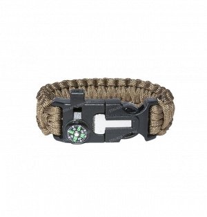 Paracord bracelet,buckle with whistle,compass and flint, coyote