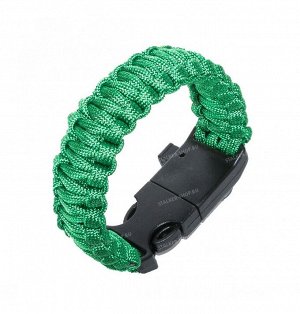 Paracord bracelet,buckle with whistle,compass and flint, green