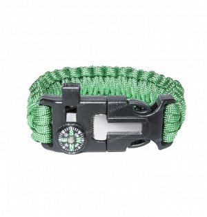 Paracord bracelet,buckle with whistle,compass and flint, green