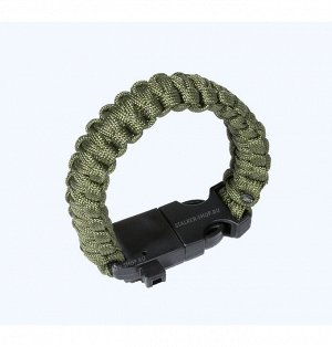 Paracord bracelet,buckle with whistle,compass and flint, olive