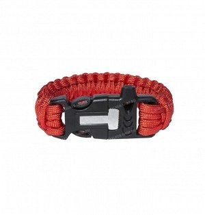 Paracord bracelet,buckle with whistle,compass and flint, red