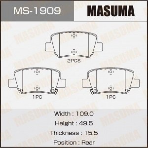 Колодки тормозные дисковые Masuma задние, комплект на ось (4 шт), арт. MS-1909