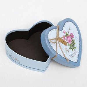Набор коробок 3 в 1 сердца "Розы" голубой, 21 х 19 х 9 - 15.5 х 14 х 6 см