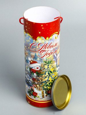 Подарочная новогодняя коробка - тубус под бутылку «Золотая елочка» 120x345 мм (325 мм внутр. Высота)¶