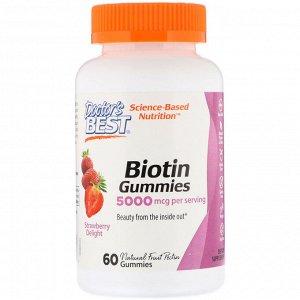 Doctor&amp;#x27 - s Best, Biotin Gummies, Strawberry Delight, 5,000 mcg, 60 Gummies