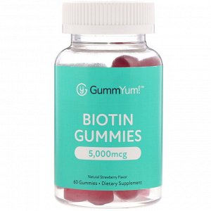 GummYum!, Biotin Gummies, Natural Strawberry Flavor, 5,000 mcg, 60 Gummies