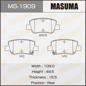 Колодки тормозные дисковые Masuma задние, комплект на ось (4 шт), арт. MS-1909