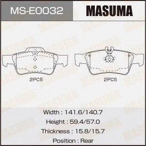 Колодки тормозные дисковые Masuma задние, комплект на ось (4 шт), арт. MS-E0032