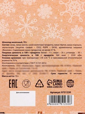 Шоколад мини молочный «Подарок для тебя» в открытке с кармашком для денег, 70 г