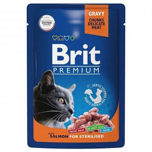 Brit Premium пауч 85г д/кош Gravy кастр/стерил Лосось/Соус