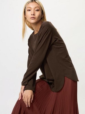 UNIQLO - лонгслив из мягкого хлопка с закруглённым подолом - 38 DARKBROWN