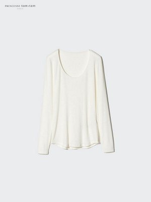 UNIQLO x Princesse Tam Tam – очень теплый термолонгслив Extra Warm Heattech с рифлёной текстурой - 69 NAVY