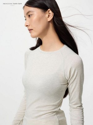 UNIQLO x Princesse Tam Tam – очень теплый термолонгслив из коллекции Extra Warm Heattech с круглым вырезом - 02 LIGHTGRAY
