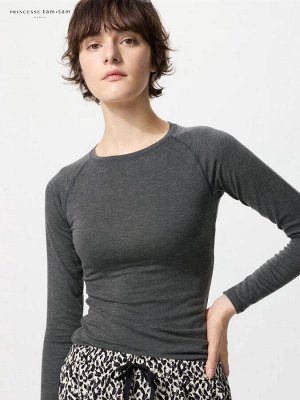 UNIQLO x Princesse Tam Tam – очень теплый термолонгслив из коллекции Extra Warm Heattech с круглым вырезом - 08 DARKGRAY