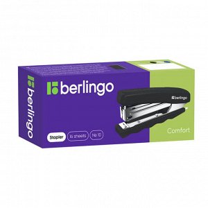 Степлер №10, до 16 листов, с антистеплером, пластик. корпус, черный, Berlingo