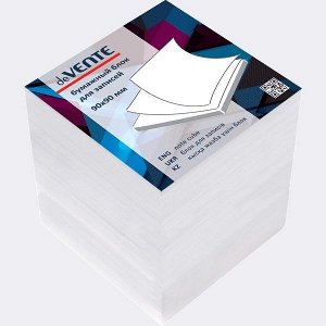 Блок для записей, 90 х 90 х 90 мм, белый, пл.100г/кв.м, белизна 92%, deVENTE