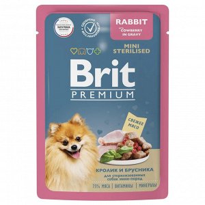Brit Premium пауч 85г д/соб мелк.пор кастр/стерил Кролик/Брусника/Соус
