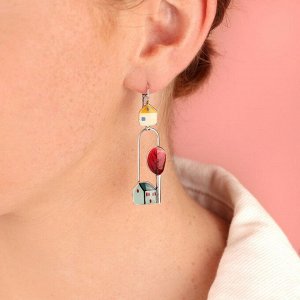 Серьги TARATATA, Mon ptit village, асимметрия, цветная смола, узоры, TT-H25-03715-10M (серебристый)
