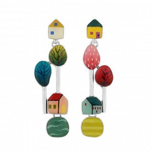 Серьги TARATATA, Mon ptit village, асимметрия, цветная смола, узоры, TT-H25-03916-10M (серебристый)