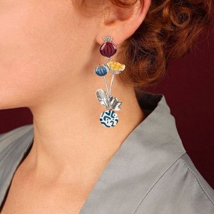 Серьги TARATATA, Opium, с цветной смолой и рисунком, TT-H25-11995-10M (серебристый)