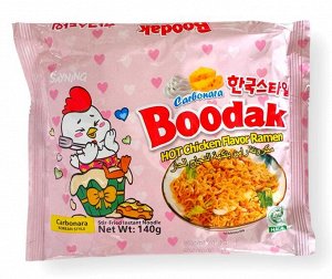 Лапша Boodak со вкусом острой курицы «Карбонара», 140гр.