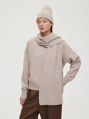 Шапка из кашемира и шерсти в рубчик, бежевый